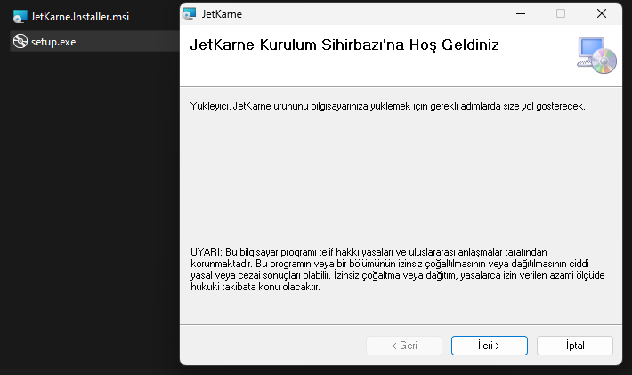 İleri tuşuna basarak kurulumu başlatma ekran görüntüsü